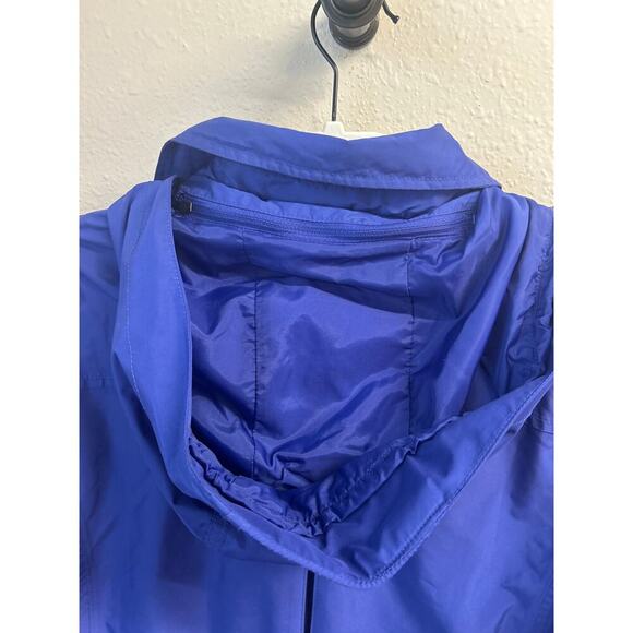 LL Bean Blue Hooded Long length button up lined Rain Coat Jacket pockets Size M - Picture 6 of 8